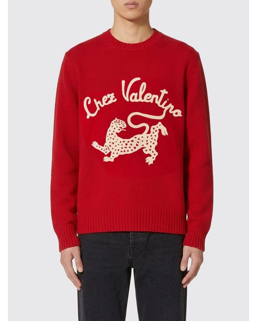 Valentino Red Chez Crew Neck Virgin Wool Pullover for men