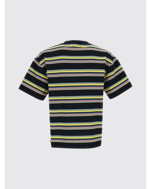 Marni Blue Relaxed Fit Striped Cotton T-Shirt With Contrast Logo for men