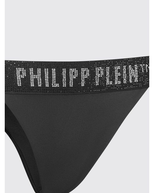 Philipp Plein Black Lycra Bikini Bottoms With Logo Waistband And Crystals