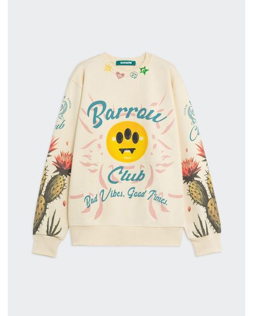 Barrow Gray Crewneck Cotton Sweatshirt With Logo Print for men