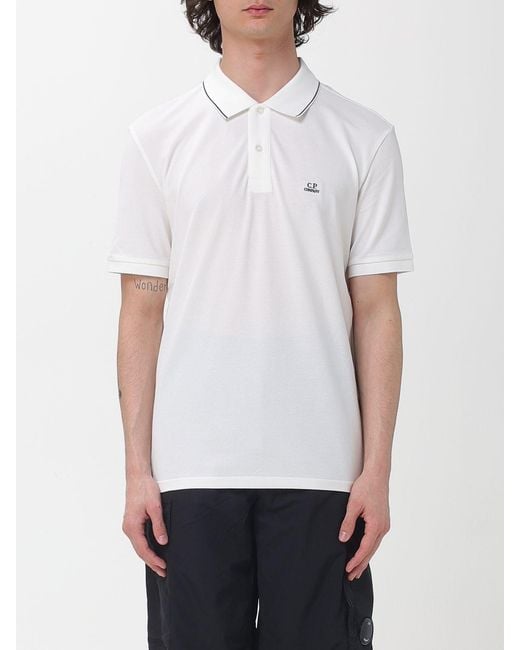C P Company White Cotton Polo Shirt With Mini Logo for men