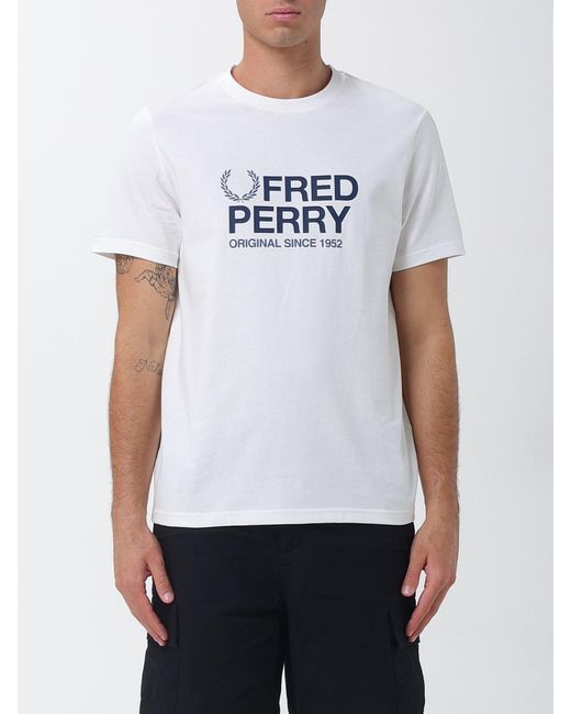 Fred Perry White Cotton T-Shirt With Logo for men