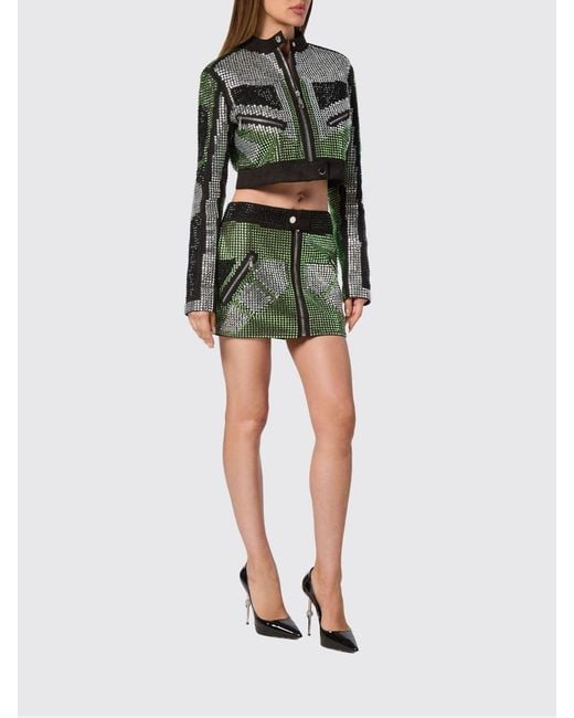 Philipp Plein Green Mini Skirt With Rhinestones