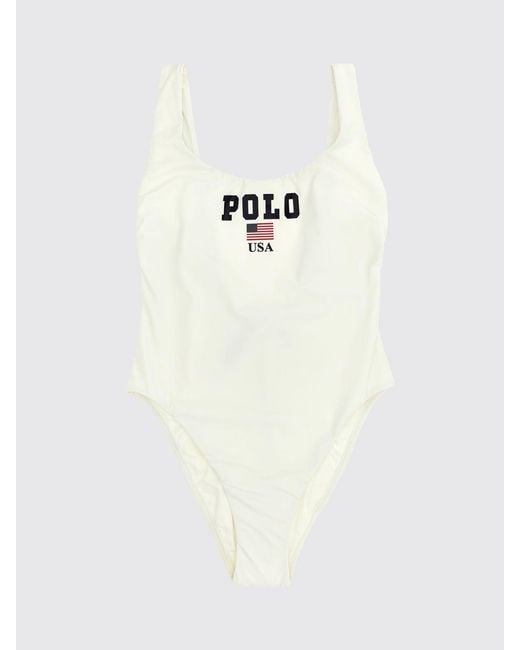 Polo Ralph Lauren White Recycled Polyester One-Piece Swimsuit