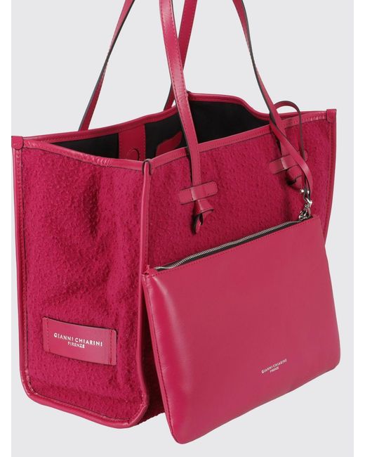 Gianni Chiarini Red Marcella Wool Tote Bag With Leather Handles And Inner Pouch