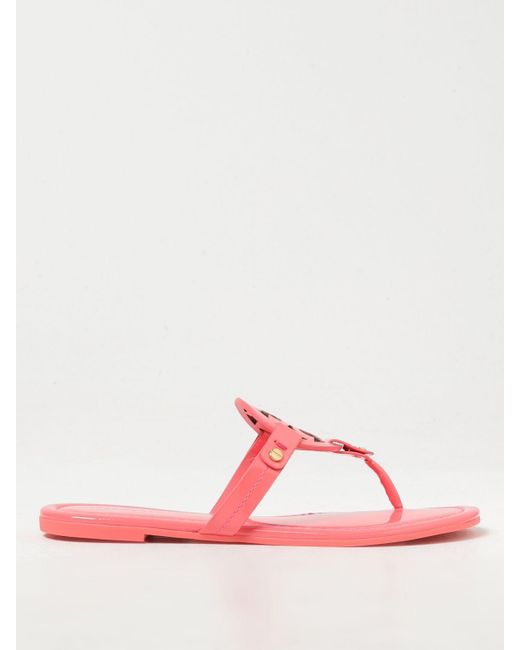 Sandaloa in pelle con logo di Tory Burch in Pink