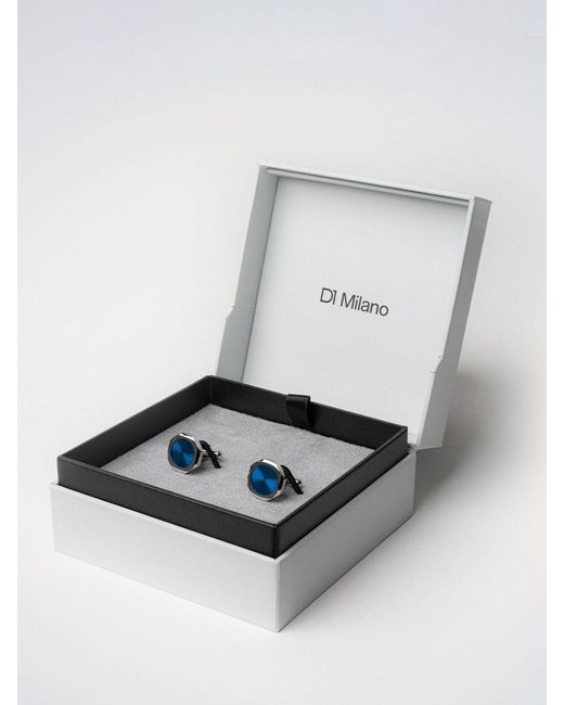 D1 Milano Blue Two-Tone Steel Cufflinks With Rounded Shape And Engraved Logo for men