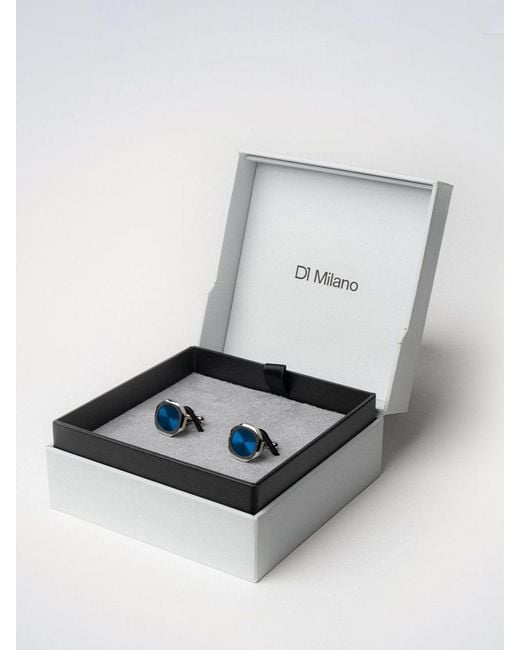 D1 Milano Blue Two-Tone Steel Cufflinks With Rounded Shape And Engraved Logo for men