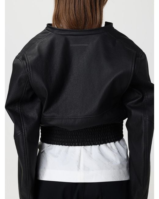 MM6 by Maison Margiela Blue Faux Leather Bomber Jacket