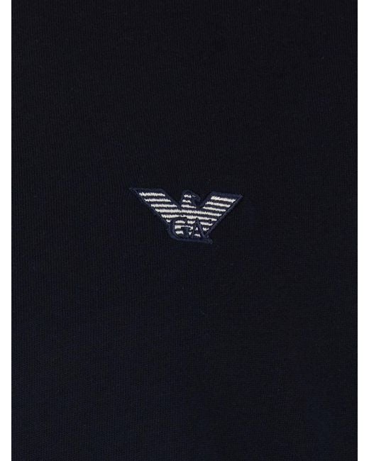 Emporio Armani Blue Cotton T-Shirt With Contrasting Eagle Logo for men