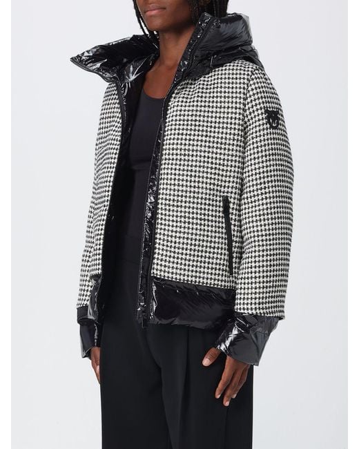 Pinko Gray Short Quilted Vichy Tweed And Nylon Down Jacket With Hood