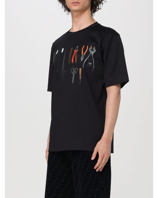 T-shirt in cotone con stampa di Fendi in Black da Uomo