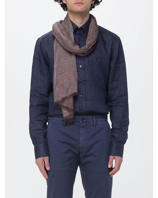 Etro Brown Modal Scarf With Paisley Jacquard for men
