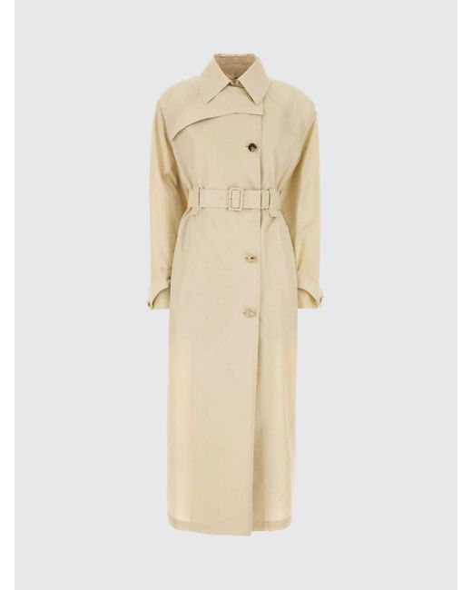 Sportmax Natural Double-Breasted Cotton Blend Trench Coat