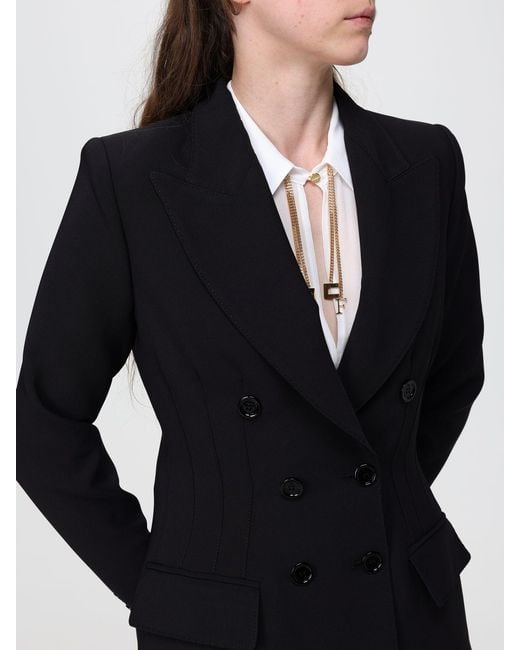 Elisabetta Franchi Black Double-Breasted Crêpe Blazer With Padded Shoulders