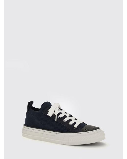 Brunello Cucinelli White Cotton Crochet Knit Sneakers With Monile