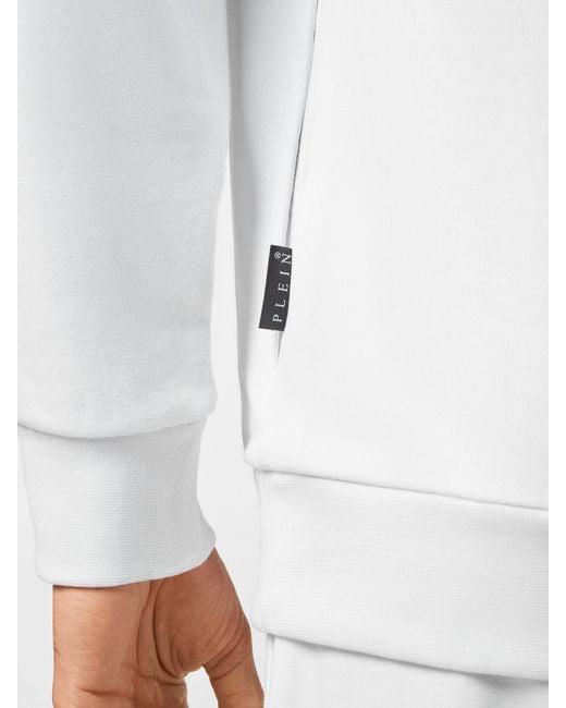 Philipp Plein White Cotton Hoodie With Skull Print for men
