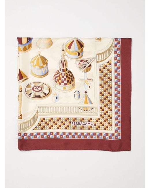 Ferragamo Pink Renaissance Geometries Print Silk Scarf