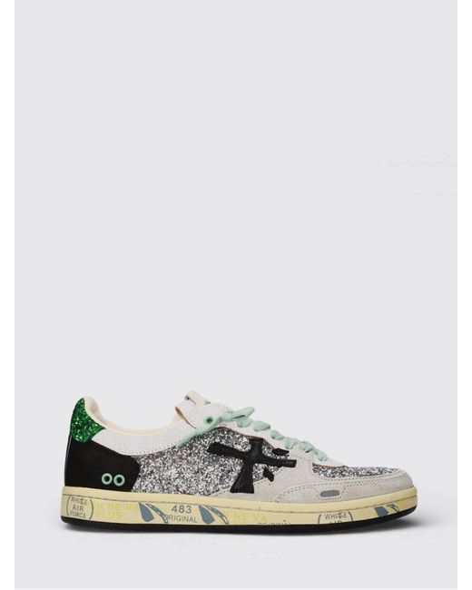 Premiata White Clay Leather Sneakers With Glitter