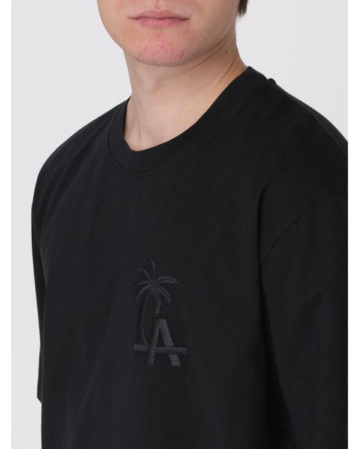 T-shirt in cotone con logo ricamato di Laneus in Black da Uomo