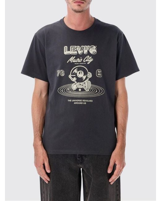 Levi's Gray Cotton Crew-Neck T-Shirt With Graphic Print And Front Logo for men