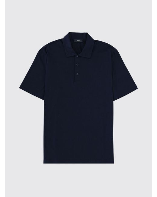 Herno Blue Short-Sleeved Cotton Polo Shirt With Classic Three-Button Collar for men
