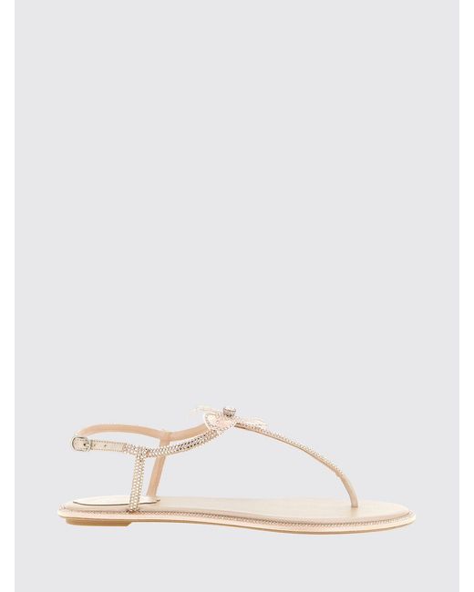 Rene Caovilla Natural Peach Flower Nappa Sandal With Rhinestones
