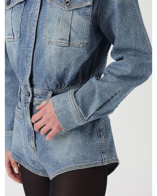 Self-Portrait Blue Mini Denim Jumpsuit With All-Over Rhinestones