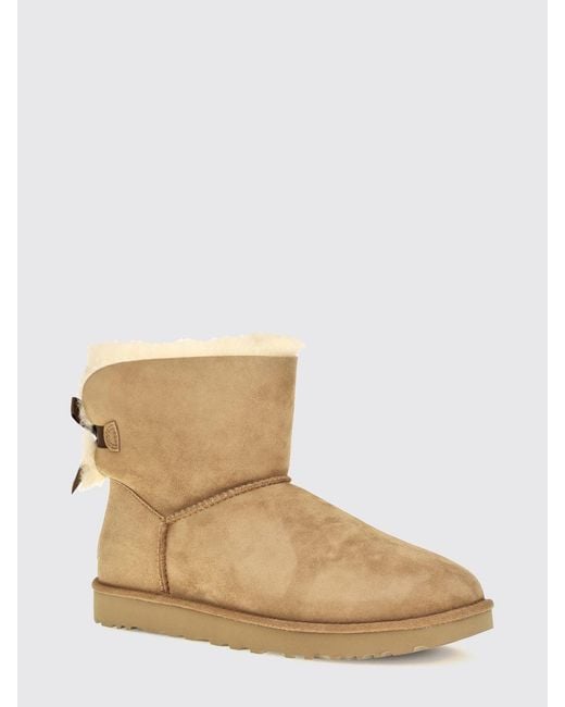 Ugg Natural Mini Bailey Bow Ii Suede Ankle Boots With Bow Detail