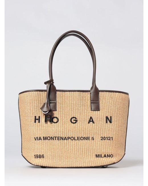 Hogan Natural Address Raffia Tote Bag With Logo
