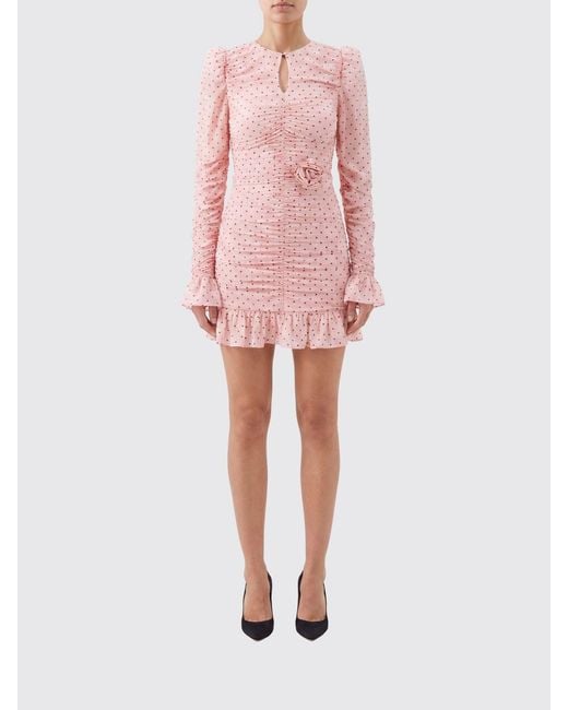 ROTATE BIRGER CHRISTENSEN Pink Padded Shoulder Polka Dot Mini Sheath Dress