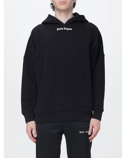 Palm Angels Blue Cotton Hoodie With Logo And Pouch Pocket for men