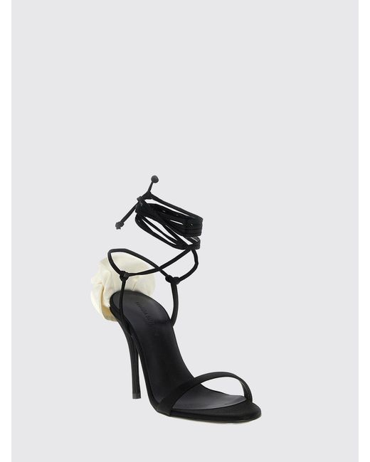 Magda Butrym White Flower Satin Sandals With Floral Detail