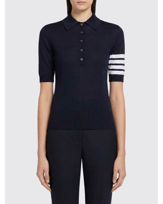 Thom Browne Blue 4-Bar Virgin Wool Knit Polo