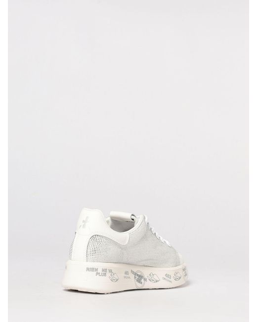 Premiata White Belle Leather Sneakers With Rhinestones