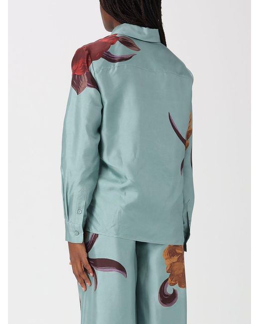 LaDoubleJ Blue Silk Shirt With Floral Print