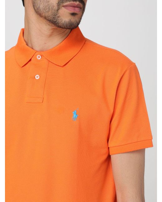 Polo in piquet con logo ricamato di Polo Ralph Lauren in Orange da Uomo