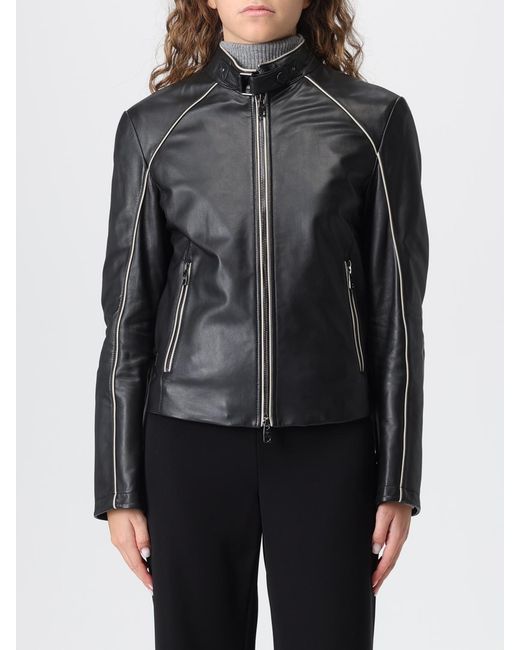 Emporio Armani Black Nappa Leather Jacket With Contrasting Edges