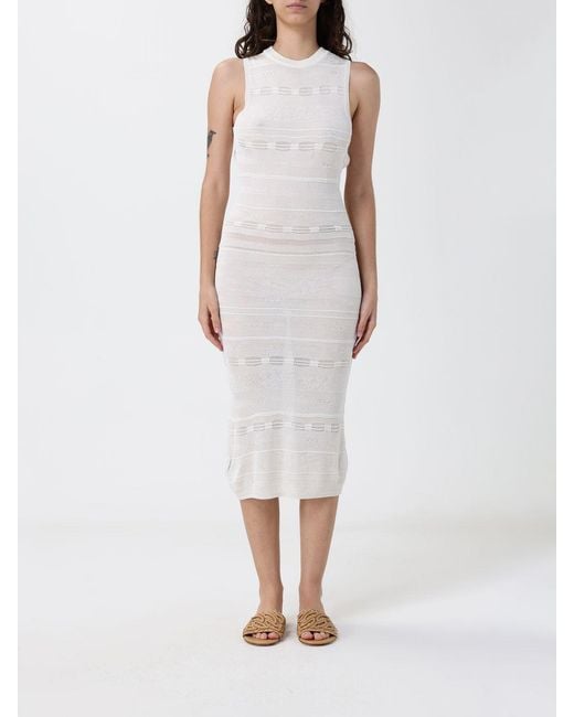 Laneus White Viscose Blend Knit Midi Dress