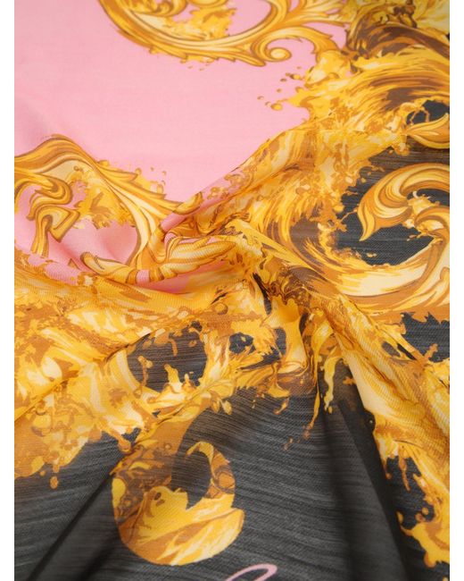 Versace Jeans Couture Orange Baroque Print Silk Foulard