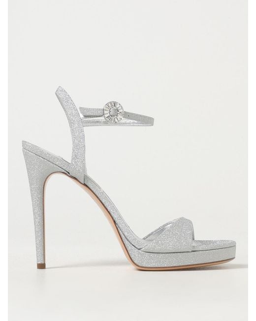 Casadei White Glitter Leather Sandals