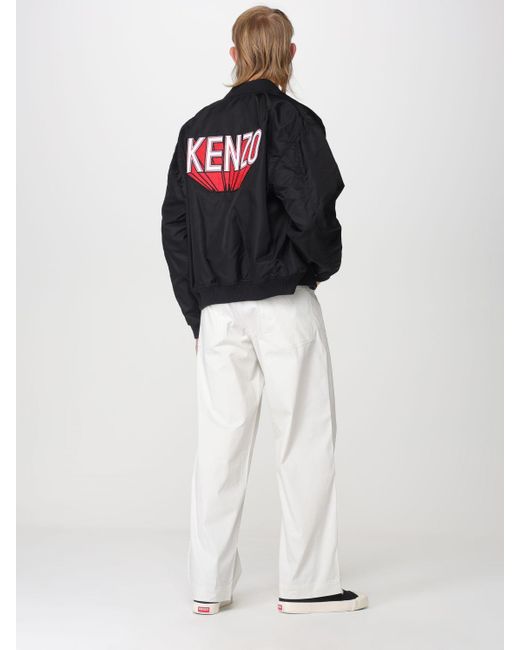 KENZO Black Bomber Jacket In Nylon With Printed Logo for men