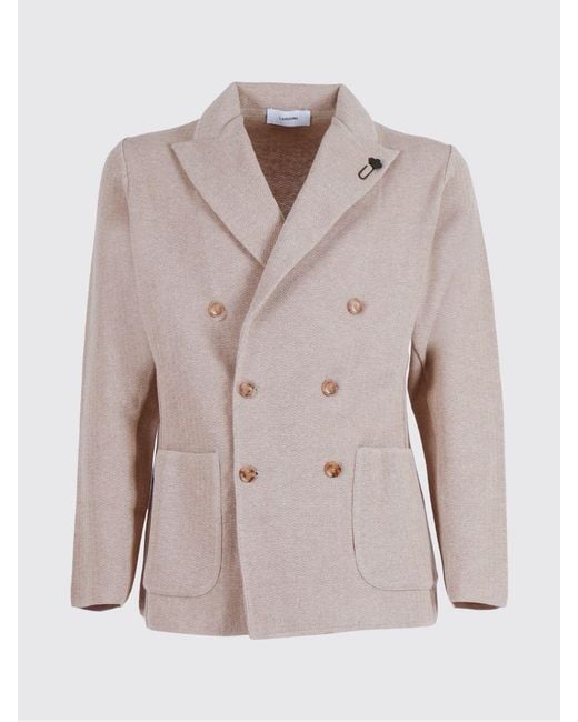 Lardini Natural Double-Breasted Cotton Blazer for men