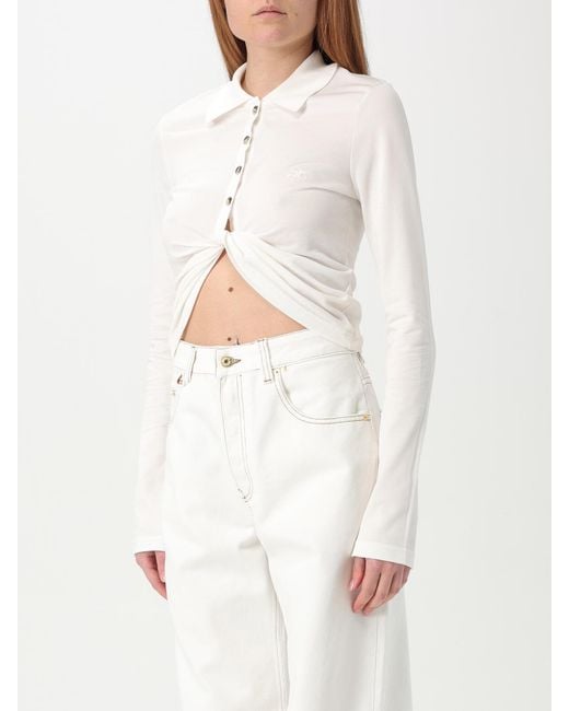 Courreges White Cropped Polo Shirt Twisted Detail