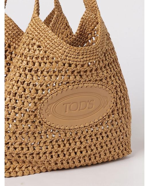 Tod's Natural Crochet Raffia Shopping Bag