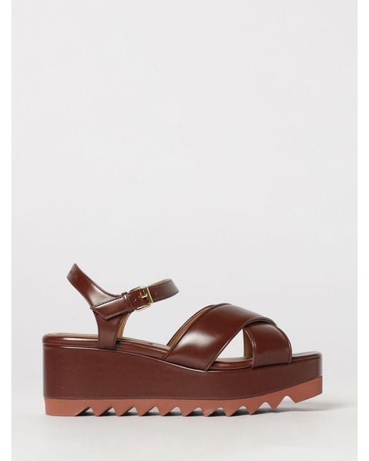 Stella McCartney Brown Platform Wedge Sandals With Saw-Edge Sole