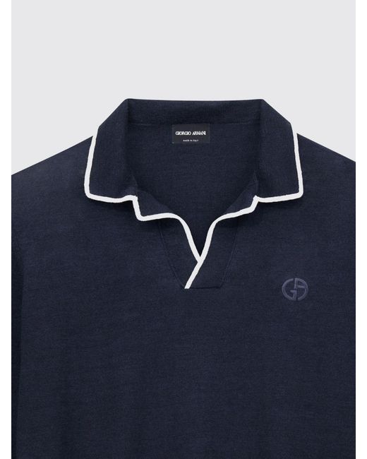 Giorgio Armani Blue Knit Polo Shirt for men