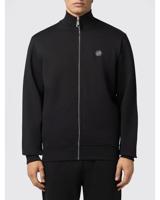 Philipp Plein Black Jersey Zip-Up Sweatshirt With High Neck And Skull Print for men