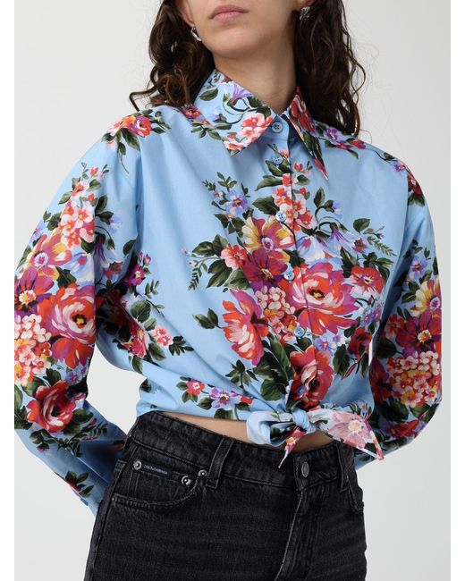 Dolce & Gabbana Blue Dolce &Amp Gabbana Cropped Poplin Shirt With Floral Print
