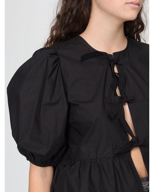 Ganni Black Cotton Poplin Blouse